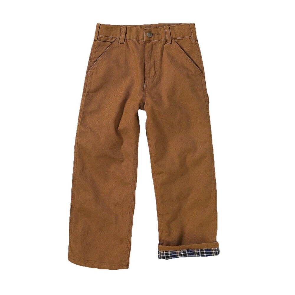Carhartt Boys Flannel Lined Canvas Dungaree Utility Pants Brown Size 5 BN8316-B